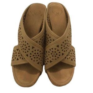 Crisscross Laser cut  Faux Leather Cork Platform Wedge‎ Heel Sandel Size 9